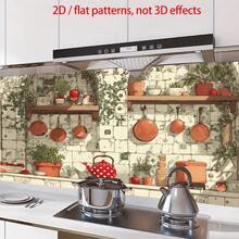 这款单片式2D平面设计厨房墙贴，以经典的橱柜配色和摆放在架子上的各种厨房用具为特色，营造出怀旧的氛围。它易于粘贴，经久耐用，采用PVC自粘纸制成。 - 款式1 - 查看 4