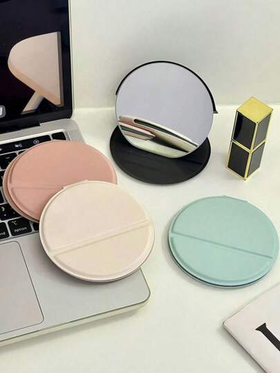 1pc Folding Portable Makeup Mirror, Travel Makeup Mirror With Stand, Beauty Products, Desktop Makeup Mirror, Compact Desktop Makeup Mirror, Folding Small Minimalist Makeup Mirror, Travel Portable Makeup Touch-Up Mirror, Gift For Women And Girls - Makeup Mirror, Travel Accessory Kit, ATV Accessories, Essential Travel Item