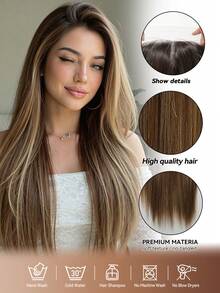 13x6蕾丝前置长直渐变棕色合成假发，适合日常、派对、化妆、舞会、情人节及其他场合。 - 彩色 - 查看 5