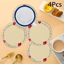 2pcs/4pcs/6pcs Red Heart Shaped Silicone Placemats, Valentine's Day Style Pattern, Holiday Gift, Decorations, Suitable For Dining Table, Coffee Bar, All Season, Washable, Tabletop Decor, Coasters, Draining Mats, Kitchen Dining Mats, Indoor/Outdoor Party Decorations, Home Decor, Ideal Gift - Multicolor - View 15