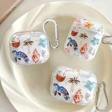 Turtle, Coconut, Shell Earphone Case, Beach Elements Earphone Case, Transparent Earphone Case With 1 Earphone Case Hanger Clip, Compatible With AirPod Case, Headphones, Compatible With AirPod Pro 3 Case, Compatible With AirPod Pro (2nd Generation), Compatible With AirPod 3, Compatible With AirPod Pro, Compatible With AirPod 1/2, Compatible With AirPod 4 Case Cover - Multicolor - View 3