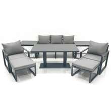 Fimous Outdoor Aluminium Garden Furniture Set With Adjustable Rising Lifting Dining Table 3 Seater Sofa 2 Chair 2 Big Footstools 2 Side Tables Dark Grey - 1*3人座鋁製沙發套裝 - 查看 1