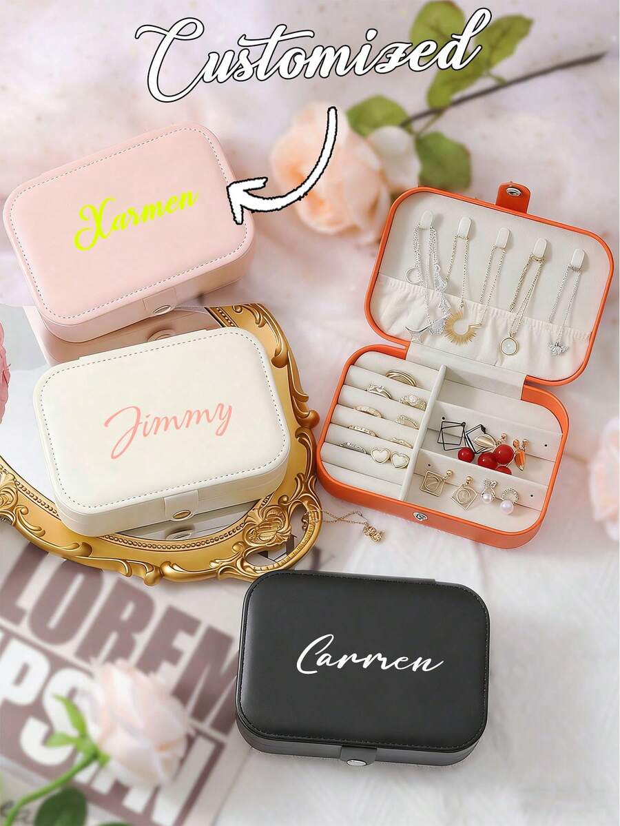Hộp đựng trang sức dung tích lớn, tùy chỉnh theo yêu cầu, có thể in tên của bạn. Có khay trưng bày dây chuyền, bông tai và nhẫn, tủ trưng bày trang sức nhiều tầng tối giản, chống bụi và chống oxy hóa, bền bỉ, nhỏ gọn và dễ mang theo. - Nhiều màu - Xem 1