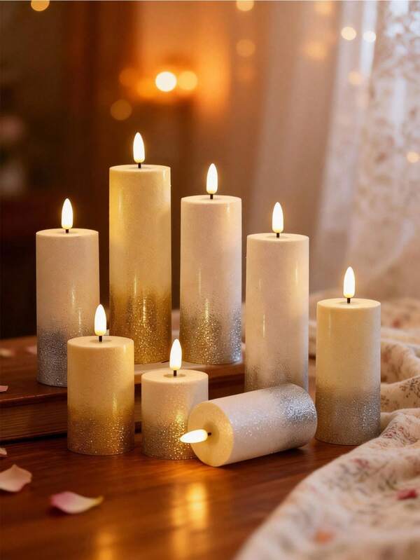 金色和银色闪光 LED 蜡烛，适合节日和派对的家居装饰氛围蜡烛