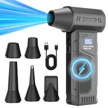 110,000RPM High-Speed Powerful Turbo Hair Dryer, 4 Adjustable Speeds, With LED Light & Battery Indicator, Includes Vacuum Cleaner Kit, Wireless Compressed Air Duster For Computer/Keyboard/Car/Dust/Snow Cleaning, Also Can Be Used As Cooling Fan, Great Gift For Men - Black - View 10