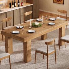 LITTLE TREE 63-Inch Solid Wood Dining Table For 4-6, Large Rectangular Kitchen Table With Heavy Duty Legs, Farmhouse Dinner Table For Dining Room, Living Room, 63" L X 31.5" W, Light Brown - 淺棕色 - 查看 4