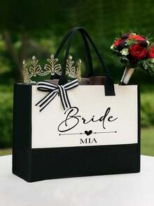 Personalized Canvas Beach Bag Tote Bag, Letter Print Tote Bag, Bridesmaid Gift Beach Bag, Customized Beach Bag, Women's Gift, Bride & Bridesmaid Customized Bag - Multicolor - View 10