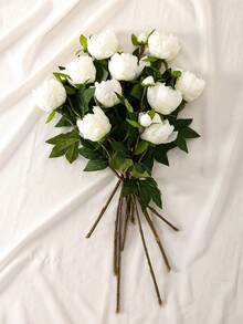 1/5支装 19英寸仿真牡丹花束，逼真牡丹，仿真花，适合家居装饰、情人节礼物、母亲节礼物、婚礼中心装饰、派对装饰、婚礼捧花、办公室装饰、卧室和客厅布置 - 白色 - 查看 5