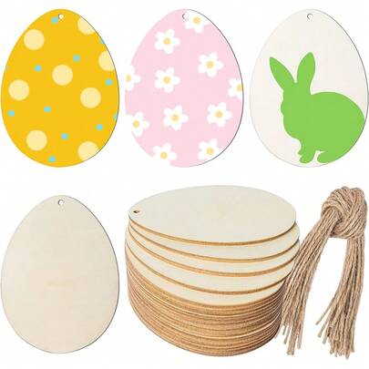 10个未上漆的木制复活节彩蛋，可用于DIY工艺品、绘画、圣诞节、生日派对、春季家居装饰，营造欢乐复活节氛围。