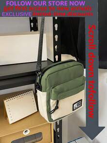 Sac à épaule en canevas de style coréen/européen unisexe, sac bandoulière bicolore, sac messager - Militaire verte - Voir 2