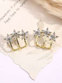 1 Pair Elegant 3-Flower Stud Earrings, Fashionable High-End Chic Design Versatile Earrings - one-size - View 1