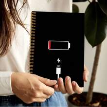 1pc Battery Empty A5 Spiral Notebook Black/White - A - View 1
