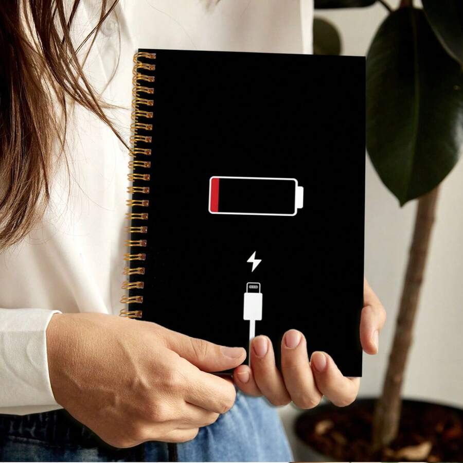 1pc Battery Empty A5 Spiral Notebook Black/White - A - View 1