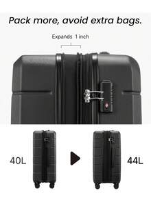 两件套登机行李箱，尺寸22x14x9英寸，符合航空公司标准，带万向轮，包含旅行背包、可扩展硬壳行李箱、黑色旅行包、行李箱、衣物收纳箱、邮轮旅行必备品、度假必备品。 - 黑色 - 查看 6