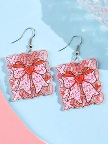 一对独特的爱心蝴蝶结XOXO亚克力吊坠耳环，时尚可爱，适合女性日常佩戴、派对、通勤、度假等场合。 - 彩色 - 查看 1