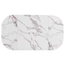 Set Of Six Tables And Chairs: (White Table With Black And Gold Iron Frame, Grey Chair Back Seat And Cushions), White, Gold. - Black - View 6