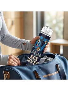 1个67盎司塑料篮球造型水瓶，卡通印花设计，带翻盖，可重复使用，轻便，防漏，适合旅行、跑步，是生日、圣诞节、万圣节、感恩节的理想礼物。 - 彩色 - 查看 5