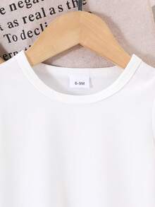 2pcs Baby Girls Cute Casual Short Sleeve Top + Cherry Pattern Suspender Dress Set, Lightweight Spring/Summer Vacation Outfit - Blue and White - View 4