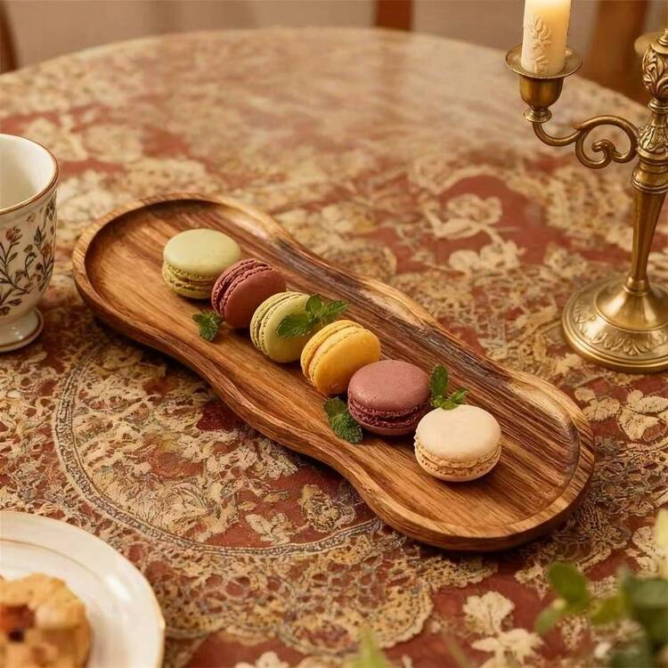 1pc Wooden Tray, Suitable For Snacks, Dinner, Afternoon Tea And Sushi - Food- Wooden Tray For Snacks, Desserts, Cheese, Bread, Breakfast, Fruits, For Kitchen Countertop Decor And Dining - Brown - View 4