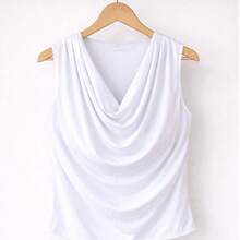 Sleeveless Blouse With A Draped Neckline, Loose Fit, No Padding, In Supplex Fabric, Elegant, Casual, And Social Style. - 白色 - 查看 1