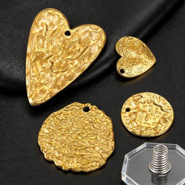 5 pièces Pendentif en acier inoxydable doré en forme de cœur, fournitures pour fabrication de boucles d'oreilles rondes élégantes, accessoires de bijouterie DIY