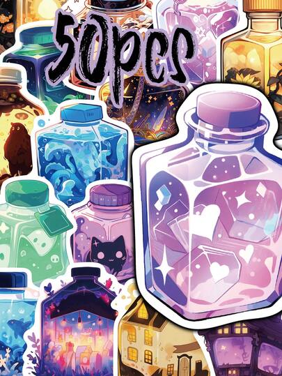 50pcs Magic Juice Stickers Asymmetrical Shape Doodle Self-Adhesive Decals For Books Holiday Birthday Gifts Notebooks Helmets Motorcycle Storage Boxes Planners Decorative Stickers For Plastic Glass Surfaces Great For Winter And New Year's As Well As Gift Accessories Reward Gifts