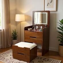 3-In-1 Vanity Desk With Mirror & Stool, Flip Top Makeup Dressing Table, Compact Storage For Bedroom, Bathroom, Dressing Room(18.9"L, Walnut) - 18.9吋長,胡桃木 - 查看 4