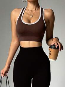 Women's Seamless Knit Racerback Workout Tank Top - Chocolate Brown - View 1