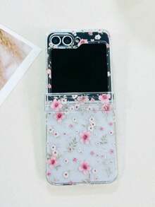 1 Pc Fashionable And Simple PC Material Three Pieces Set With Flower Element Folding Phone Case, Which Can Protect And Prevent Falling: SamsungGalaxy Zflip 3/Zflip 4/Zflip 5/Zflip 6/Zflip 7/Galaxy Z Flip7 FE - Clear - View 3