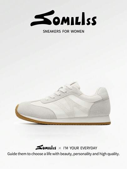 somiliss Women's Wide Toe Sports Casual Shoes, Classic Retro Style, Comfortable Soft Sole With Arch Support, Suitable For Commuting And Daily Wear, Spring, Cream/White