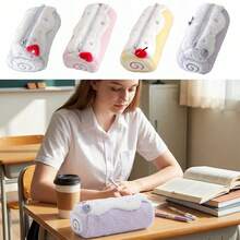 Plush Blueberries/Strawberries/Cherries Swiss Roll Pen Bag Large Capacity Pencil Case Portable Stationery Pouch Storage Bag Students Gift - Multicolor - View 2