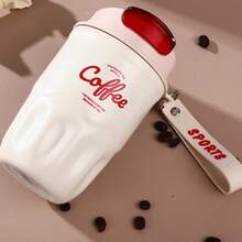 1pc Stainless Steel Coffee Cup With Stylish Design, Carry Strap, Insulated, Gift For Men And Women, Travel Mug - Multicolor - View 6