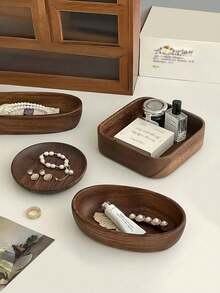 1个优雅复古胡桃木桌面收纳盒，优质实木首饰展示托盘，时尚玄关钥匙及杂物收纳架，女士适用，旅行必备品完美收纳方案，返校宿舍整理收纳好帮手，圣诞节、感恩节、新年和情人节的理想礼物 - 棕色 - 查看 5