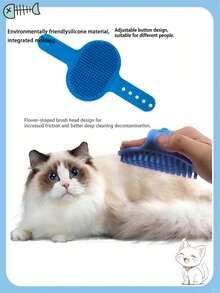 4pcs Blue Pet Grooming Set - Cat/Dog Deshedding Brush, Bathing Massage Glove, Flea Comb, Furniture Scratching Pad - Multicolor - View 5