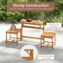 3-In-1 Outdoor Acacia Wood Loveseat Bench Furnitur With Slatted Seat For Garden - Natural - View 5