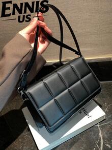 Mini Minimalist Plaid Crossbody Bag, Designer Style Ladies Shoulder Handbags - Black - View 1