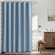 MIULEE Moonlight Blue Scalloped Shower Curtain Linen Textured With 12 Metal Hooks Cute Heavy Duty Washable Waterproof Thick Cloth Shower Curtains With Black Border For Bathroom Hotel Bathtub,W72*L72 - 月光藍 - 查看 3