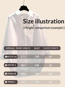 娇小款女士白色长袖翻领衬衫，采用无弹力涤纶面料，常规长度，不对称下摆 - 白色 - 查看 6