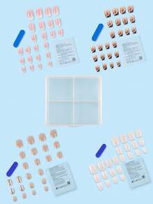 96 Pieces Of 4 Sets Of French Acrylic Manicure Patches With Glitter Stripe Design Press-On Nails, Including 4 Pieces Of Jelly Glue And 4 Nail Files, Suitable For Hen Parties, Dance Parties, Daily Casual Wear. Detachable And Reusable Manicure Set - Multicolor - View 3