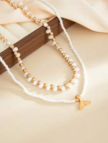 2件套海洋度假风仿珍珠串珠鱼尾吊坠项链，优雅奢华，适合婚礼、派对、海滩、休闲、街头风格，女士及情侣适用，节日、生日皆宜，百搭礼物 - 混色 - 查看 8