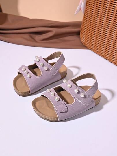 女童蕾丝花卉绒面革凉鞋 – 可调节踝带，闭趾设计，柔软鞋垫，优雅夏季幼儿派对鞋履