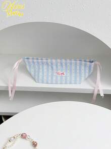 Korean Ins Style Drawstring Tissue Box, Blue & White Plaid Fabric Storage Bag, Atmosphere Decor For Desk, Suitable For Coffee Table, Dining Table, Car - Simple & Fashionable Home Essential - Multicolor - View 4