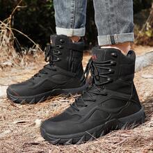 Men's Multi-Terrain Surface Hightop Wide Fit Outdoor Boots, Lightweight And Breathable Anti-Skid Mountaineering Shoes,Hiking Boot, Desert Boot,Work Footwear, Suitable For Jungle Exploration, Rock Climbing, Daily Travel, Camping, Tourism, Fishing Activitie - 黑色 - 查看 6