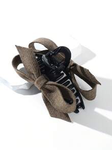 1个纯色法式双面蝴蝶结大号发爪夹，优雅发爪发饰，适合日常佩戴，时尚发夹，女士发饰 - 卡其色 - 查看 4