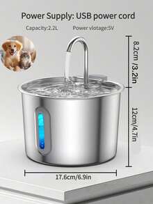 3.2L/2.8L Large Capacity Cat Water Dispenser, 304 Stainless Steel Pet Water Fountain, Circulating Filtered Water, Automatic Water Feeder, Quiet Water Pump, Suitable For Cats And Dogs, Visible Window Design - Multicolor - View 4