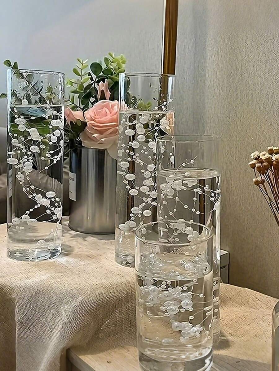 Floating Candle Vase Filler 1.4m Pearl Garland Wedding Table Decoration, Faux Pearl Beaded Plastic Chain Party Decorations, Home Decor Prop For Vases Filler Wedding Centerpiece Christmas Party Decor - Multicolor - View 1