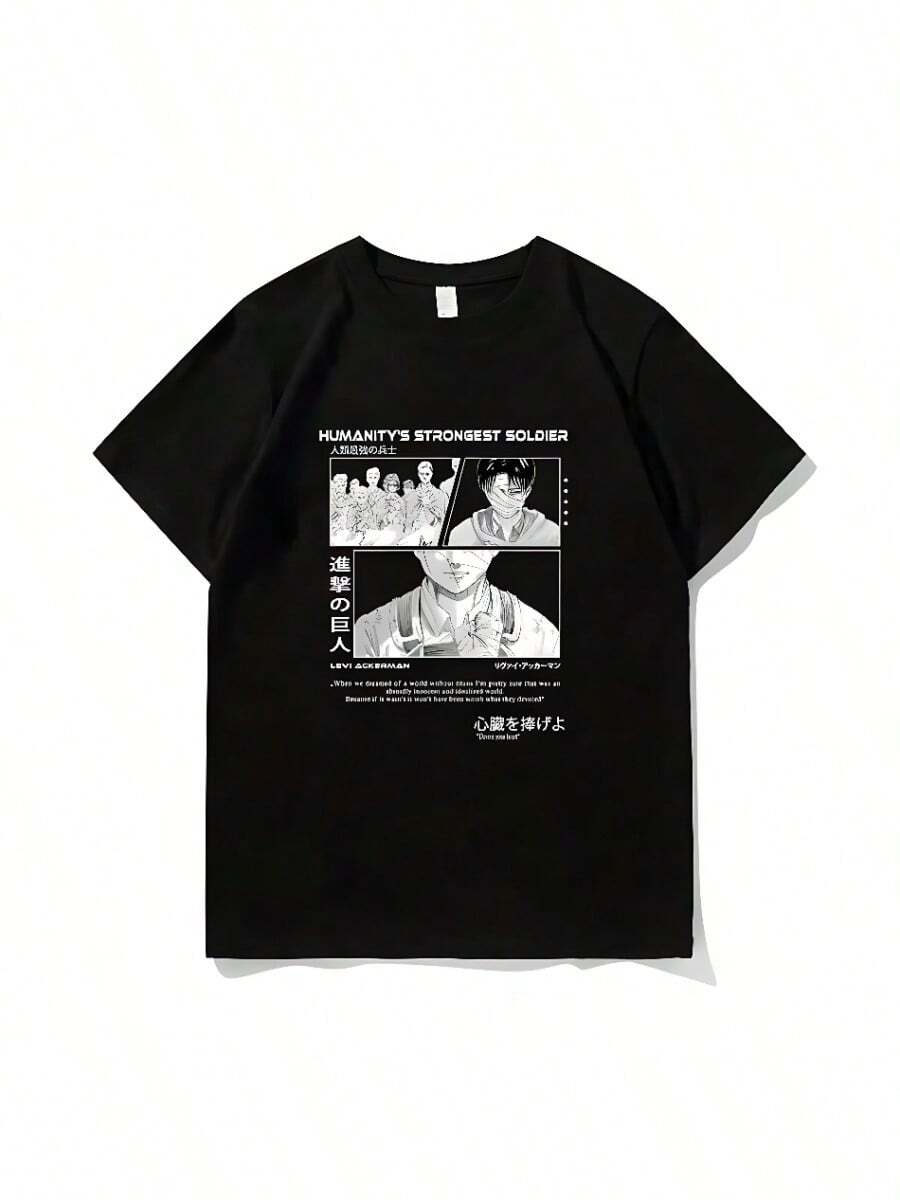 COOL SUMMER Attacks Ons Titans TShirt Men Men Cottonsss Plus Size ONeck Streetwear Japanese Anime Printed Casual Oversized Unisex Tees Summer - màu đen - Xem 1