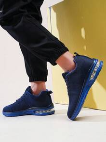 Men's Fashionable Running Sneakers With Ventilated Knit Design And Full-Length Air Cushioning Soft Sport Shoes For Active Lifestyle & Gifting Occasions - 藍色 - 查看 3
