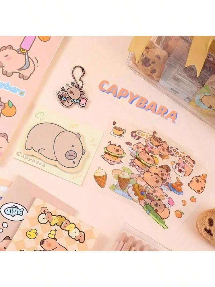 1set Capybara-Themed Stationery Gift Set With Notebook, Pens, Paper Clips, And Accessories - Cute Learning Essentials Pack For Students And Animal Lovers(Random Style)(Keychain Styles Are Random) - Multicolor - View 9