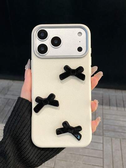 1个男女通用纯白色新年手机壳，带可拆卸DIY精致天鹅绒蝴蝶结 - 适用于苹果17/17 Pro Max/16/15/14/13/12/11/Pro/Pro Max/Plus、S20-S25/FE/Ultra、红米等机型的优雅高级保护套 | 防震防滑防刮花礼品